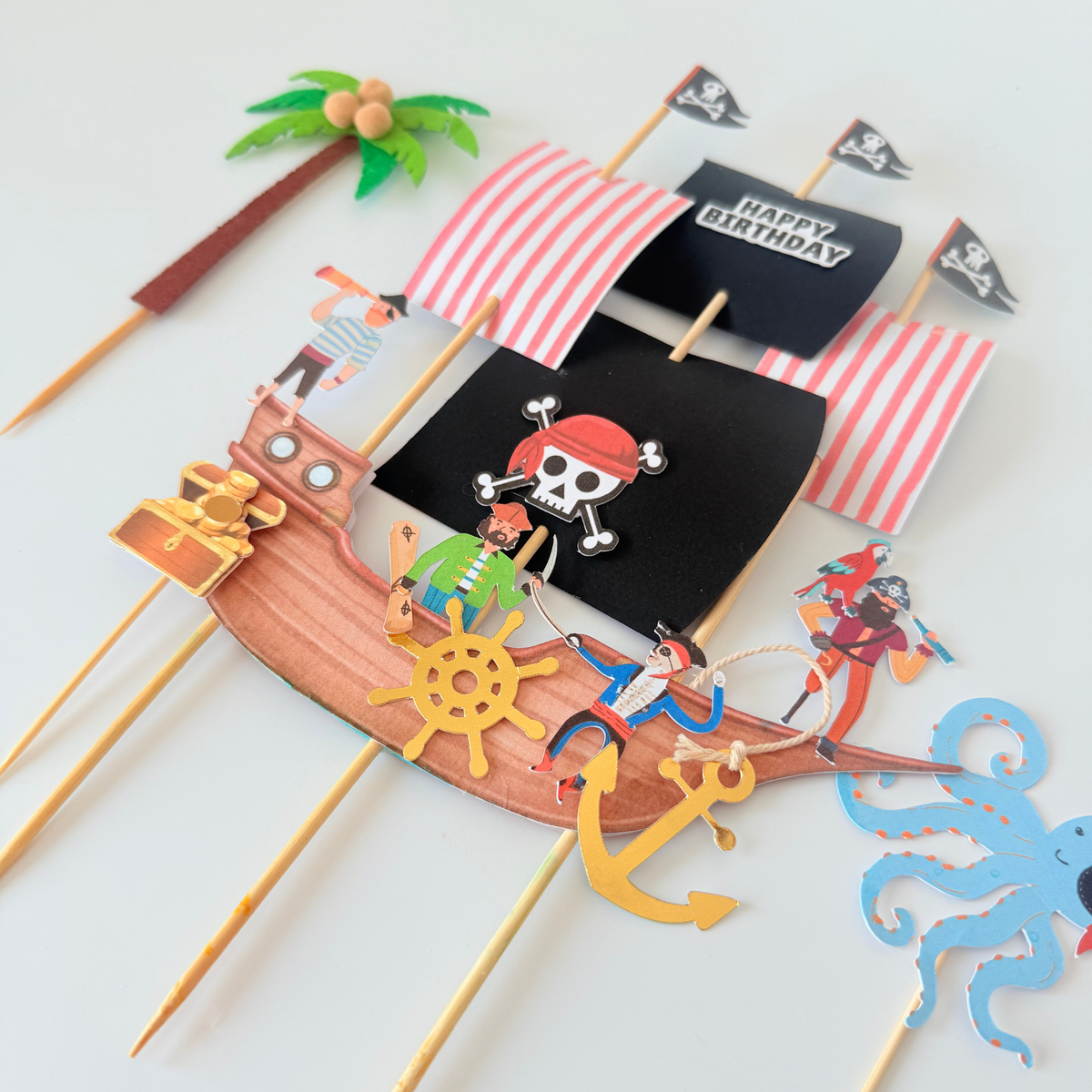 Personalised pirate ship handmade boys children birthday cake topper decoration product photo 7