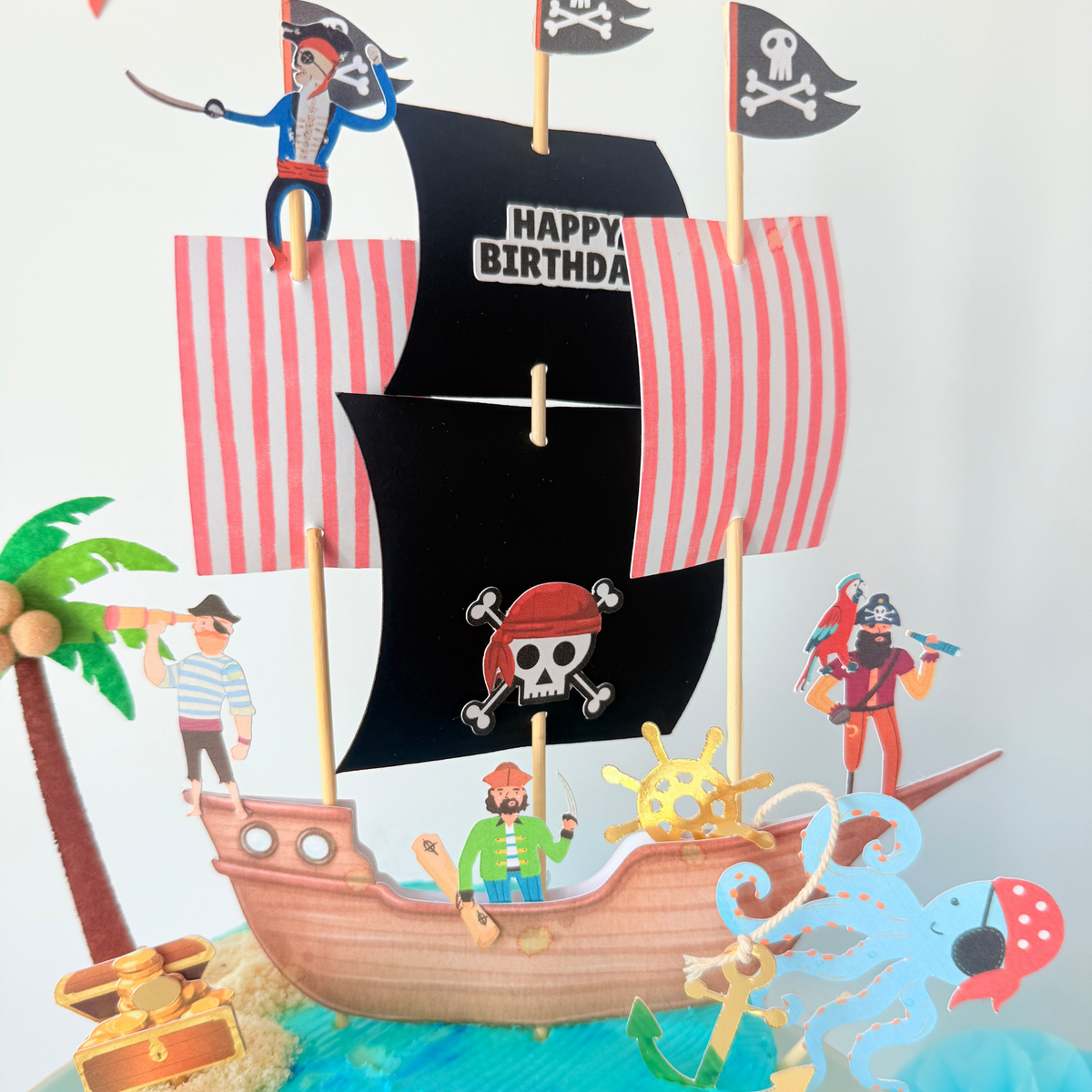 Personalised pirate ship handmade boys children birthday cake topper decoration product photo 9