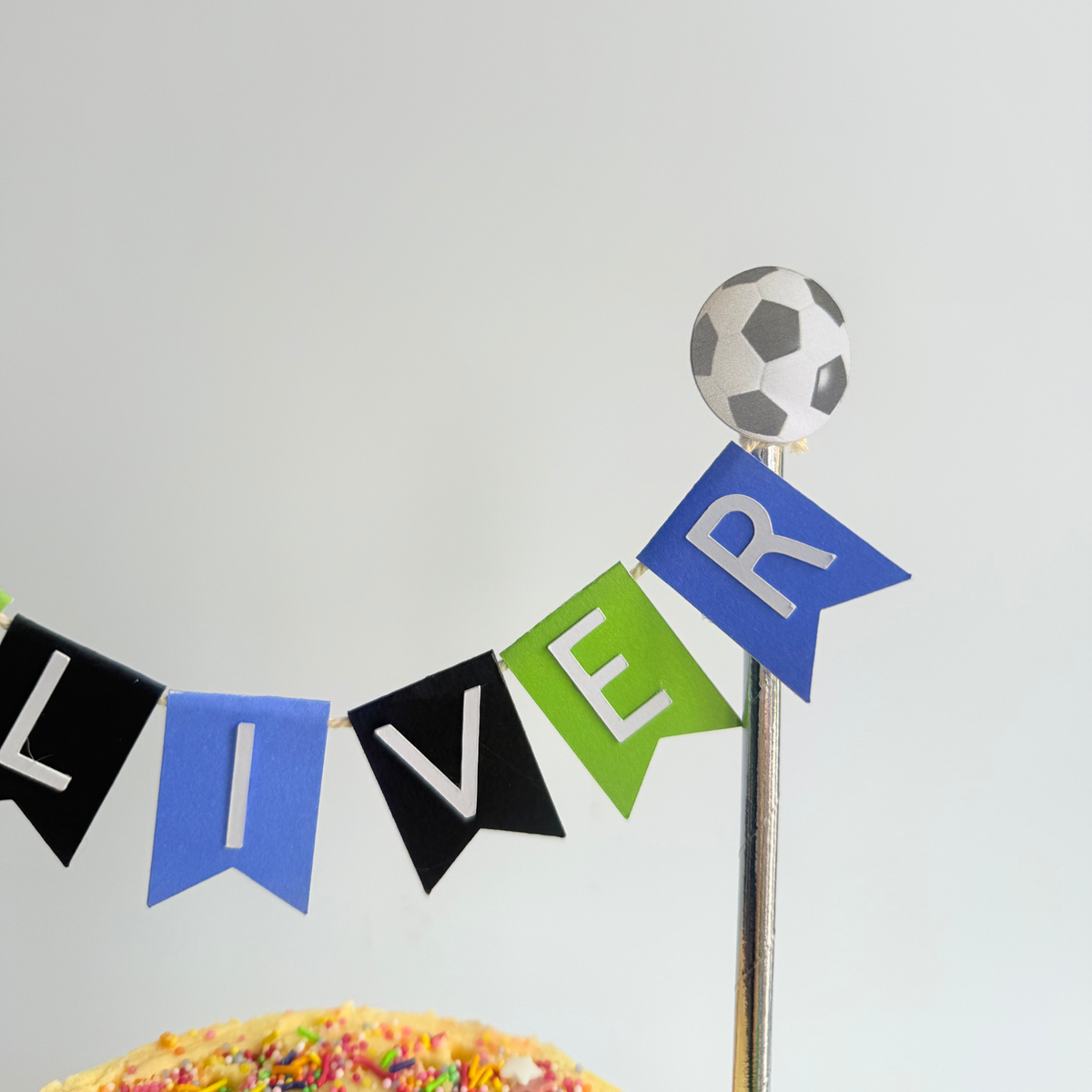 Personalised blue green white football soccer dark t shirt themed birthday cake topper product photo 2