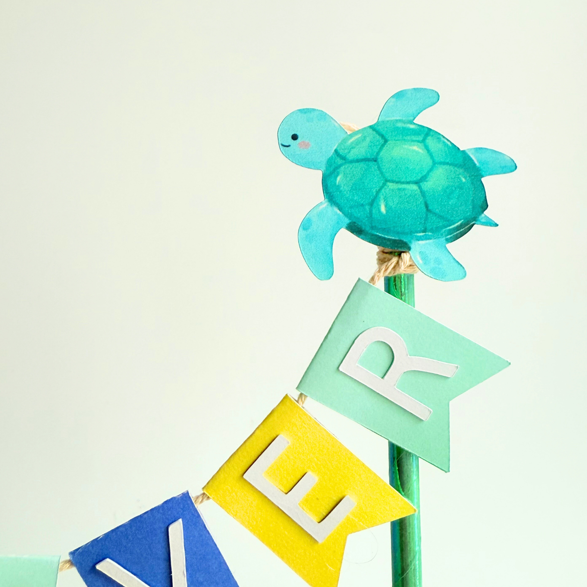 Personalised blue under the sea turtle whale starfish birthday cake topper product photo 3