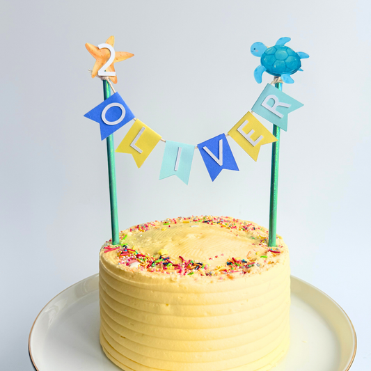 Personalised blue under the sea turtle whale starfish birthday cake topper product photo