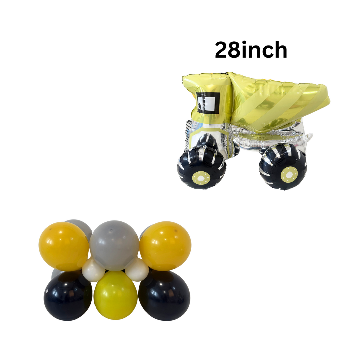 Personalised black yellow Car Vehicle diggers Birthday Balloon Bouquet stand product photo 3