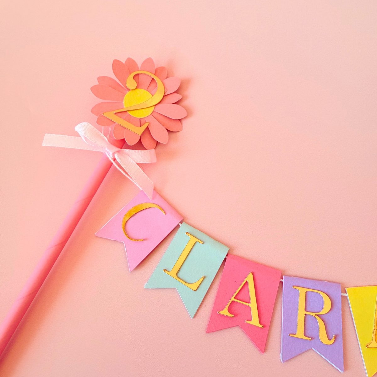 Personalised handmade pink lavender daisy birthday cake topper product photo 4