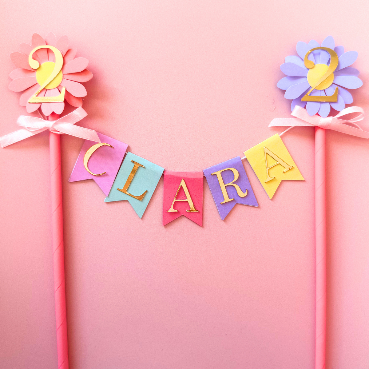 Personalised handmade pink lavender daisy birthday cake topper product photo 5