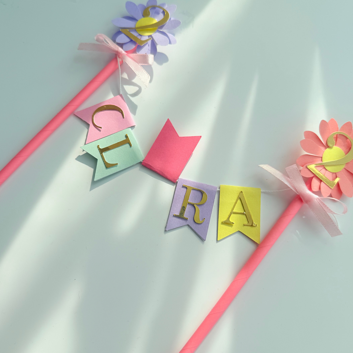 Personalised handmade pink lavender daisy birthday cake topper product photo 6