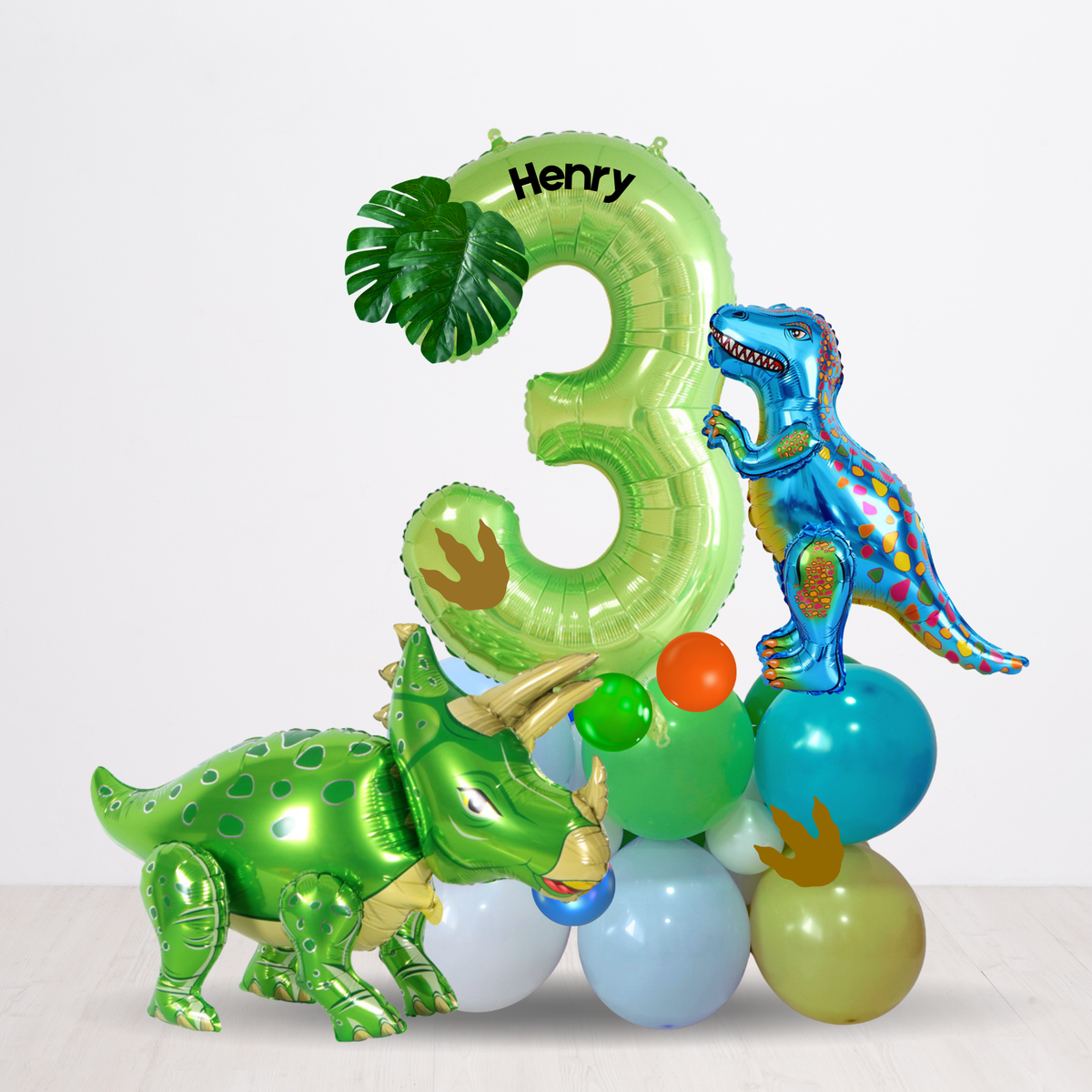 Personalised DIY cute green dinosaurs balloon sculpture stack stand product photo