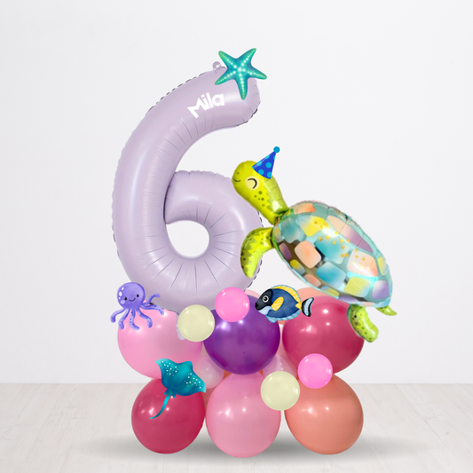 Personalised DIY sea themed turtle balloon sculpture birthday stack stand product photo
