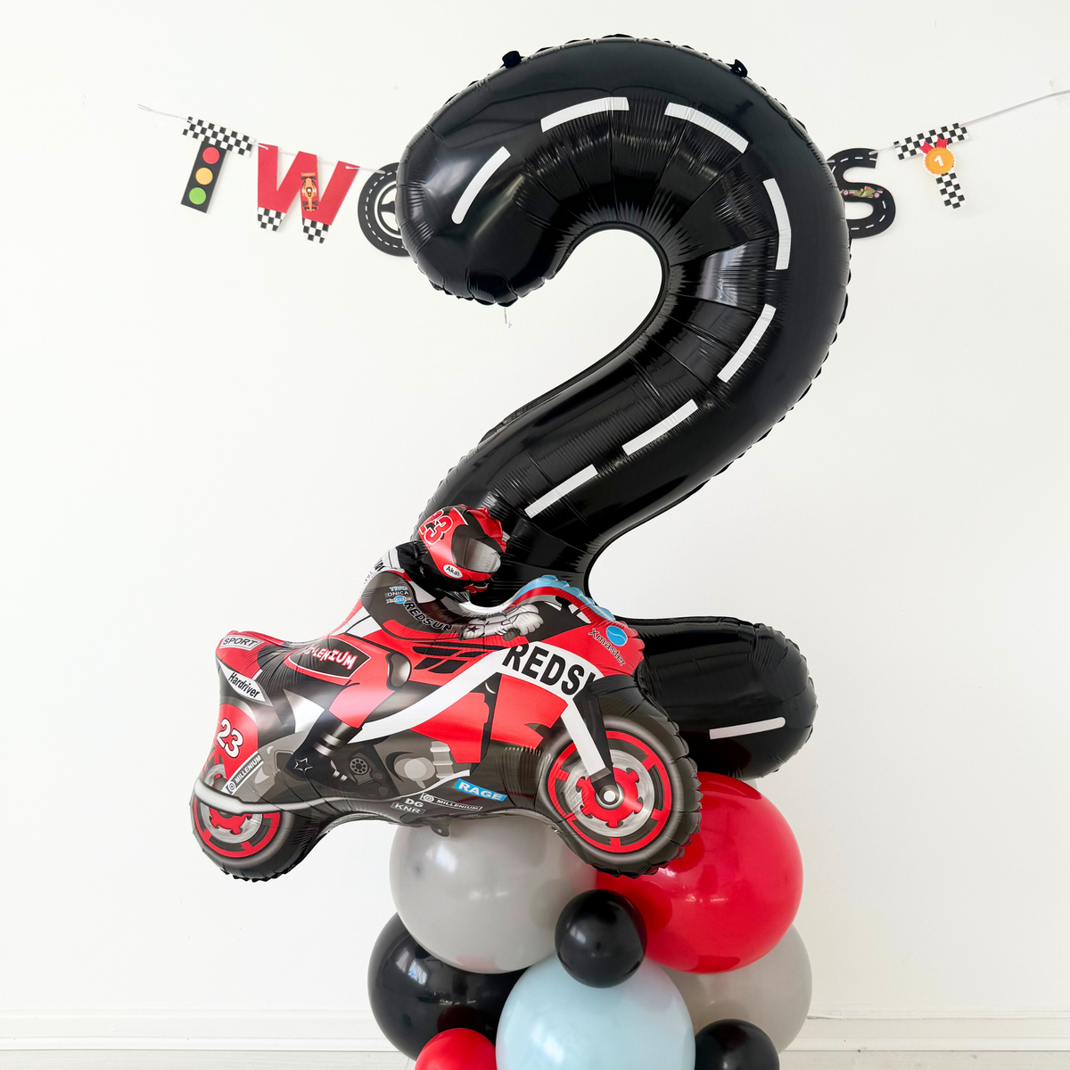 Personalised FAST one Two FAST Racing Car Motor bike Birthday Balloon Bouquet Sculpture product photo 2