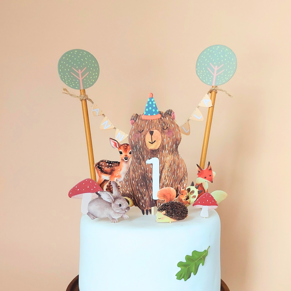 Personalised Woodland Bear Animal cake topper set product photo 3
