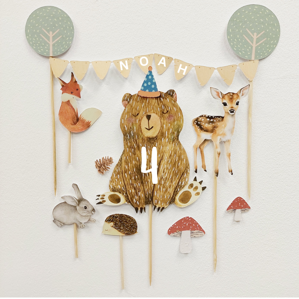 Personalised Woodland Bear Animal cake topper set product photo 8