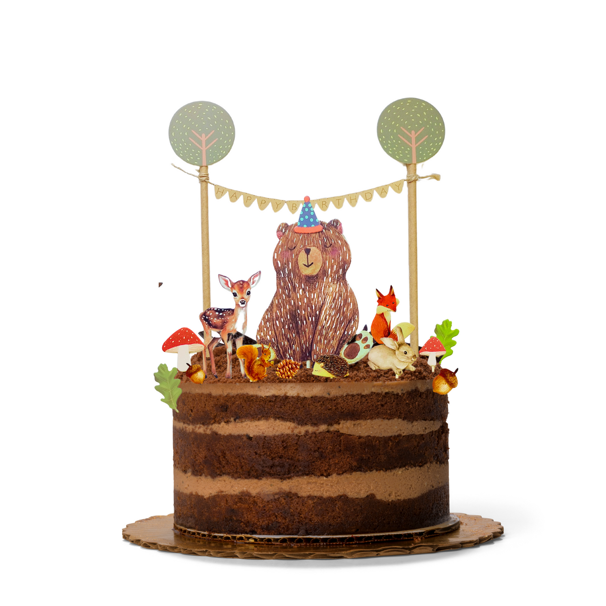 Personalised Woodland Bear Animal cake topper set product photo