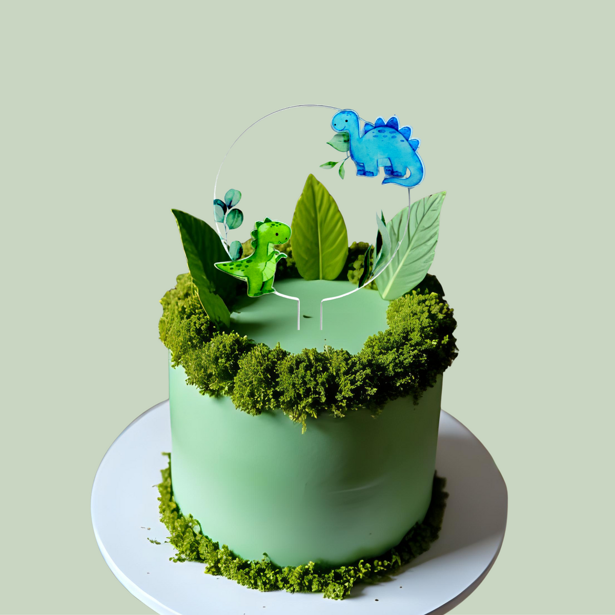 Personalised green dinosaur forest animal Cake Topper birthday decor 10cm product photo 2