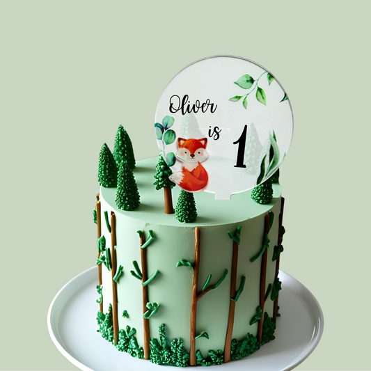 Personalised red fox forest woodland animal Cake Topper birthday decor 10cm product photo