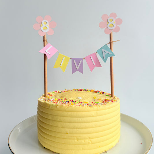 Personalised handmade natural pink daisy flowers birthday cake topper product photo
