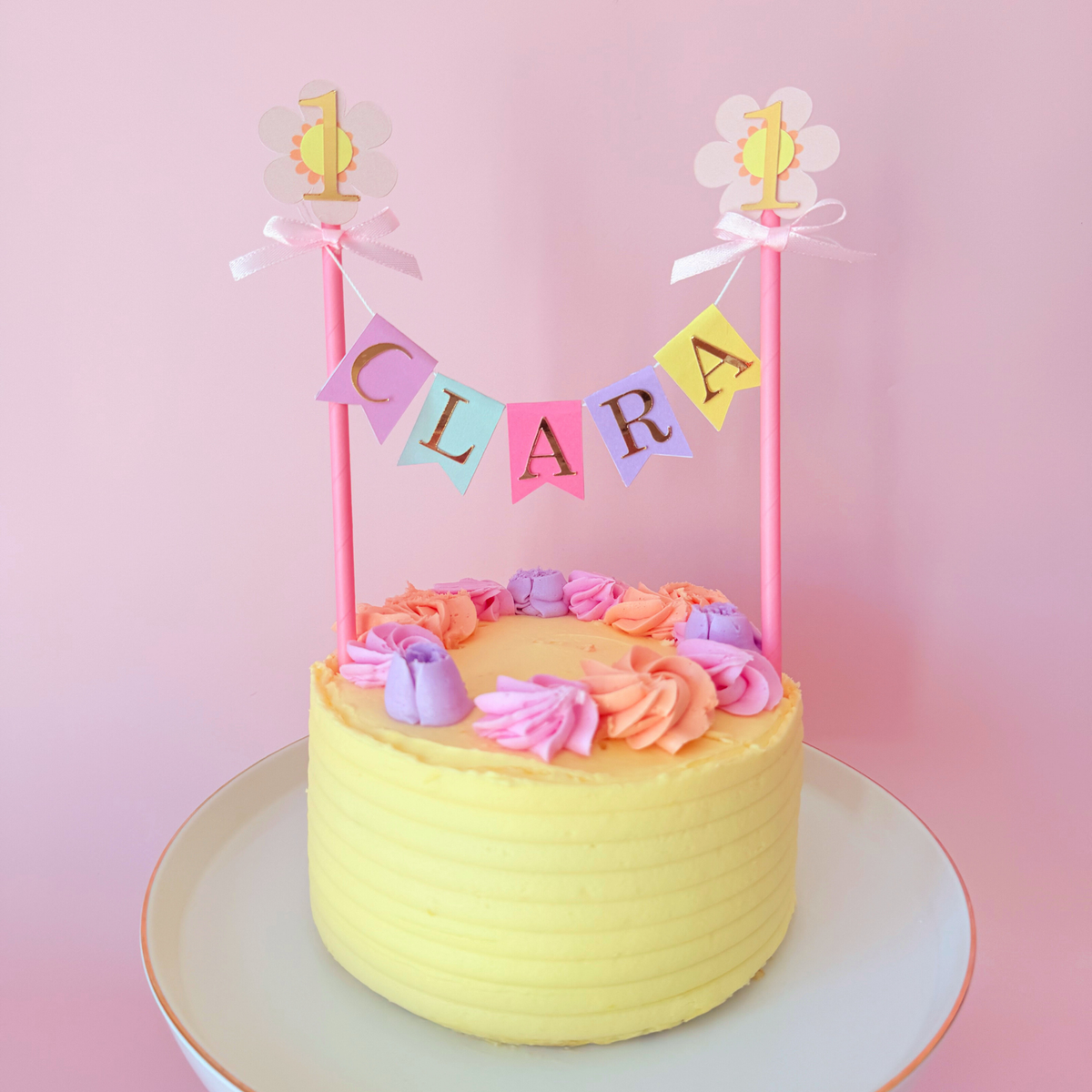 Personalised handmade pink daisy flowers birthday cake topper product photo 2