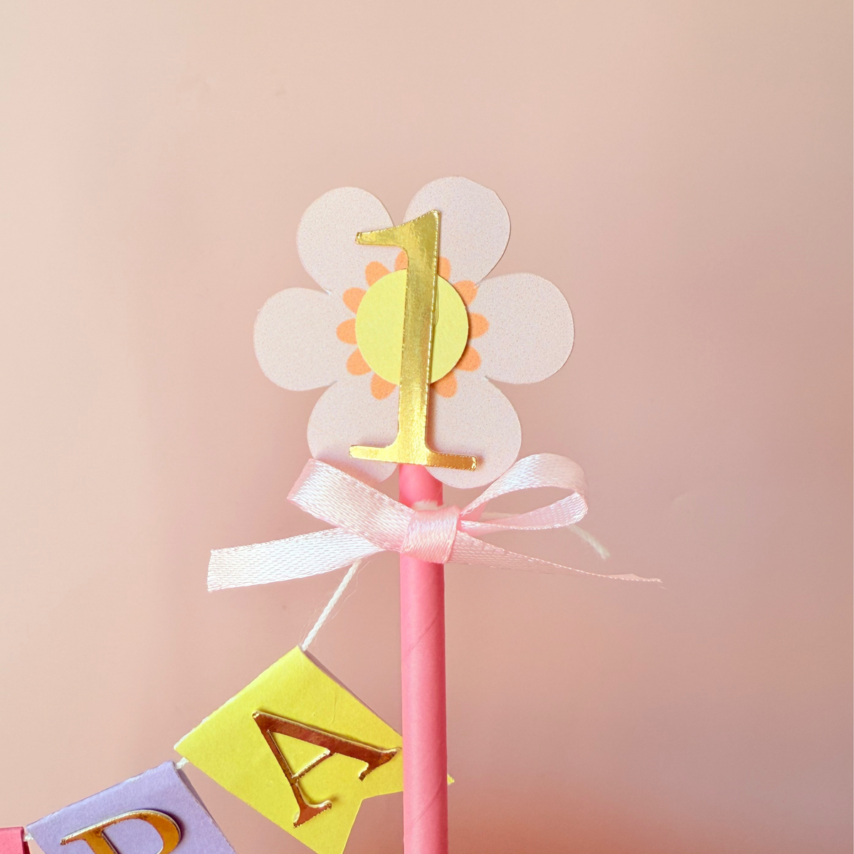 Personalised handmade pink daisy flowers birthday cake topper product photo 5