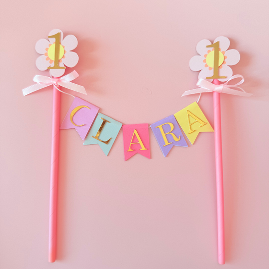 Personalised handmade pink daisy flowers birthday cake topper product photo
