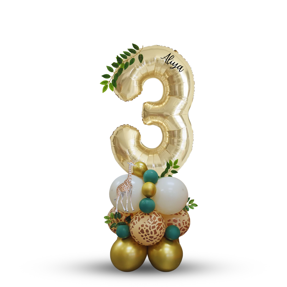 Personalised jungle safari wild animal zoo giraffe balloon stack bouquet product photo 9
