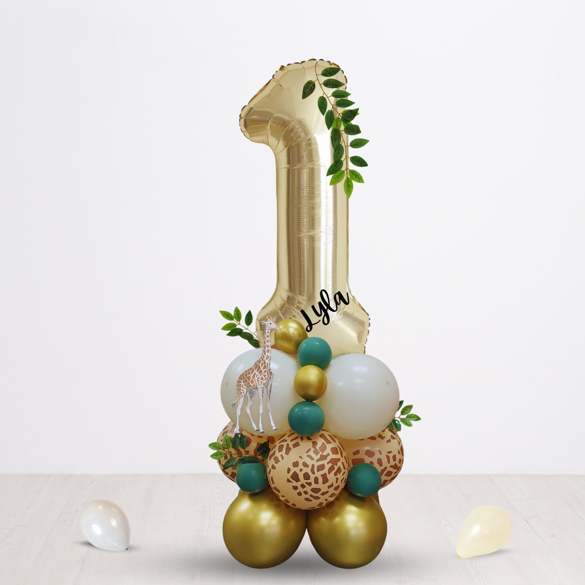 Personalised jungle safari wild animal zoo giraffe balloon stack bouquet product photo