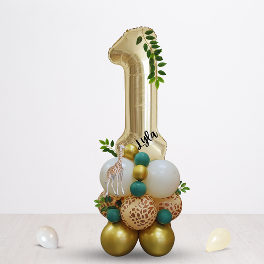 Personalised jungle safari wild animal zoo giraffe balloon stack bouquet product photo