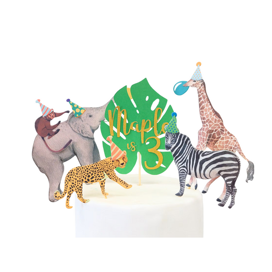 Personalised leaf Jungle Animal Birthday Cake Topper Set product photo