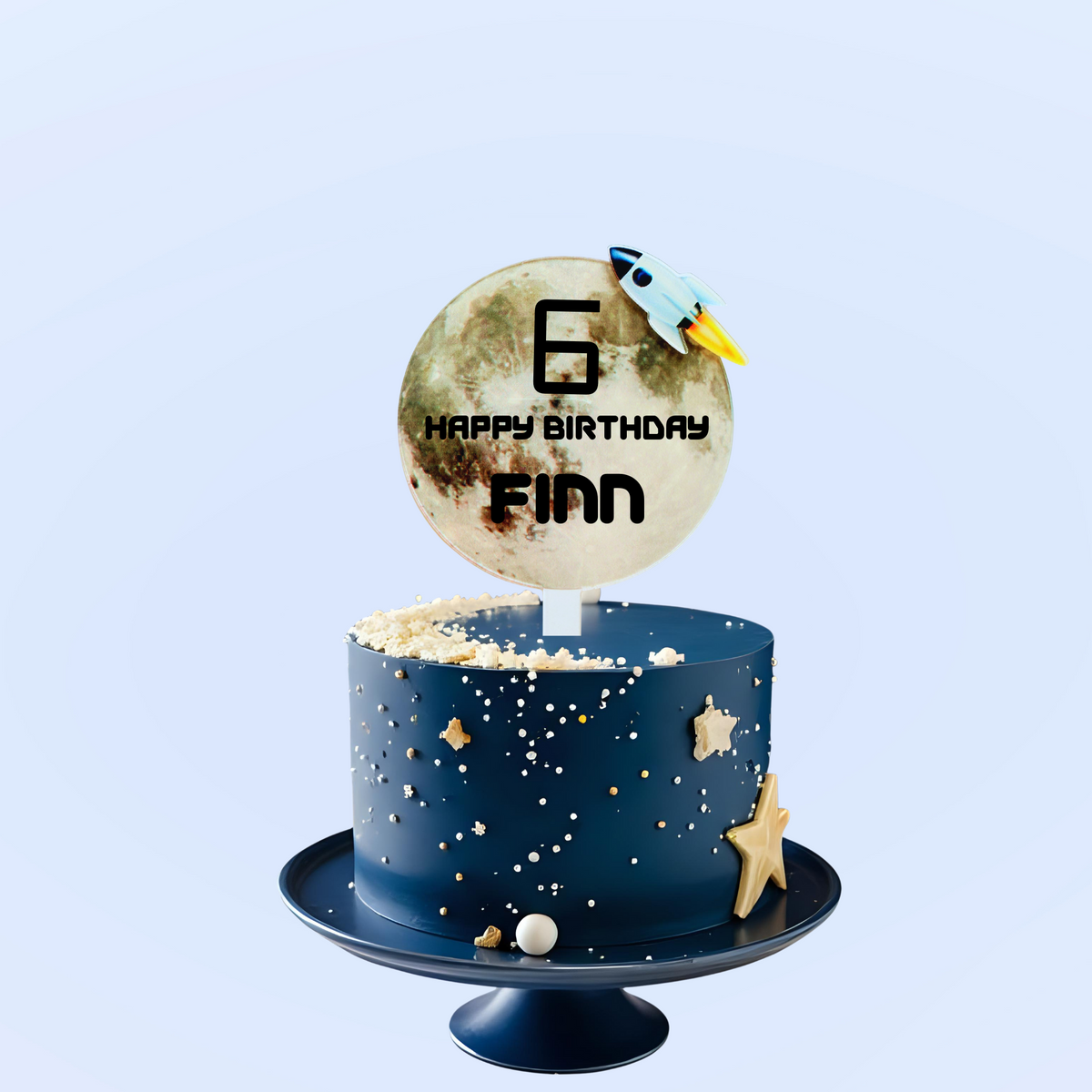 Personalised moon space rocket Cake Topper birthday decor 10cm product photo