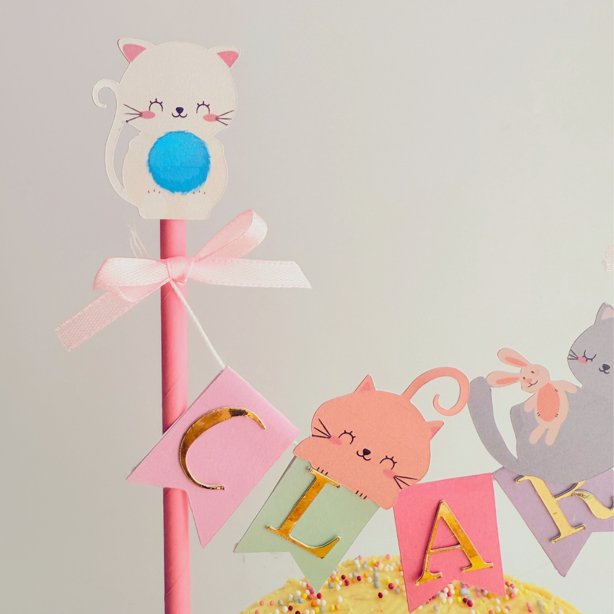 Personalised pastel rainbow cats birthday cake topper product photo 3