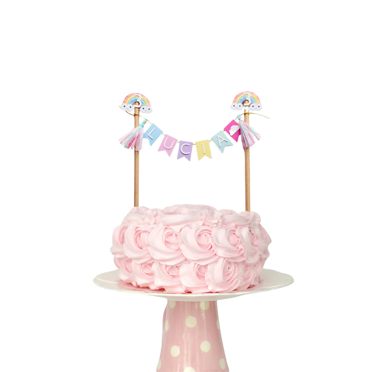 Personalised Pastel rainbow bunting banner tassel balloons cake topper product photo 2