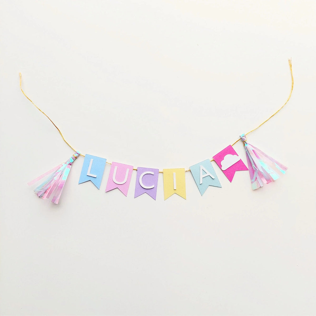 Personalised Pastel rainbow bunting banner tassel balloons cake topper product photo 6