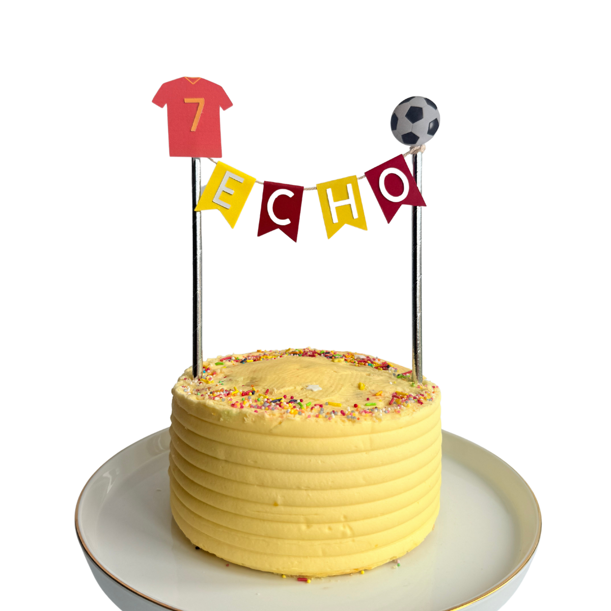 Personalised red and yellow football soccer t shirt themed birthday cake topper product photo 3