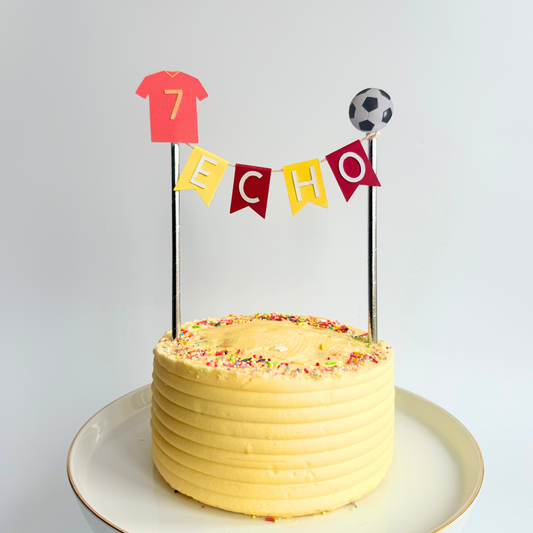 Personalised red and yellow football soccer t shirt themed birthday cake topper product photo