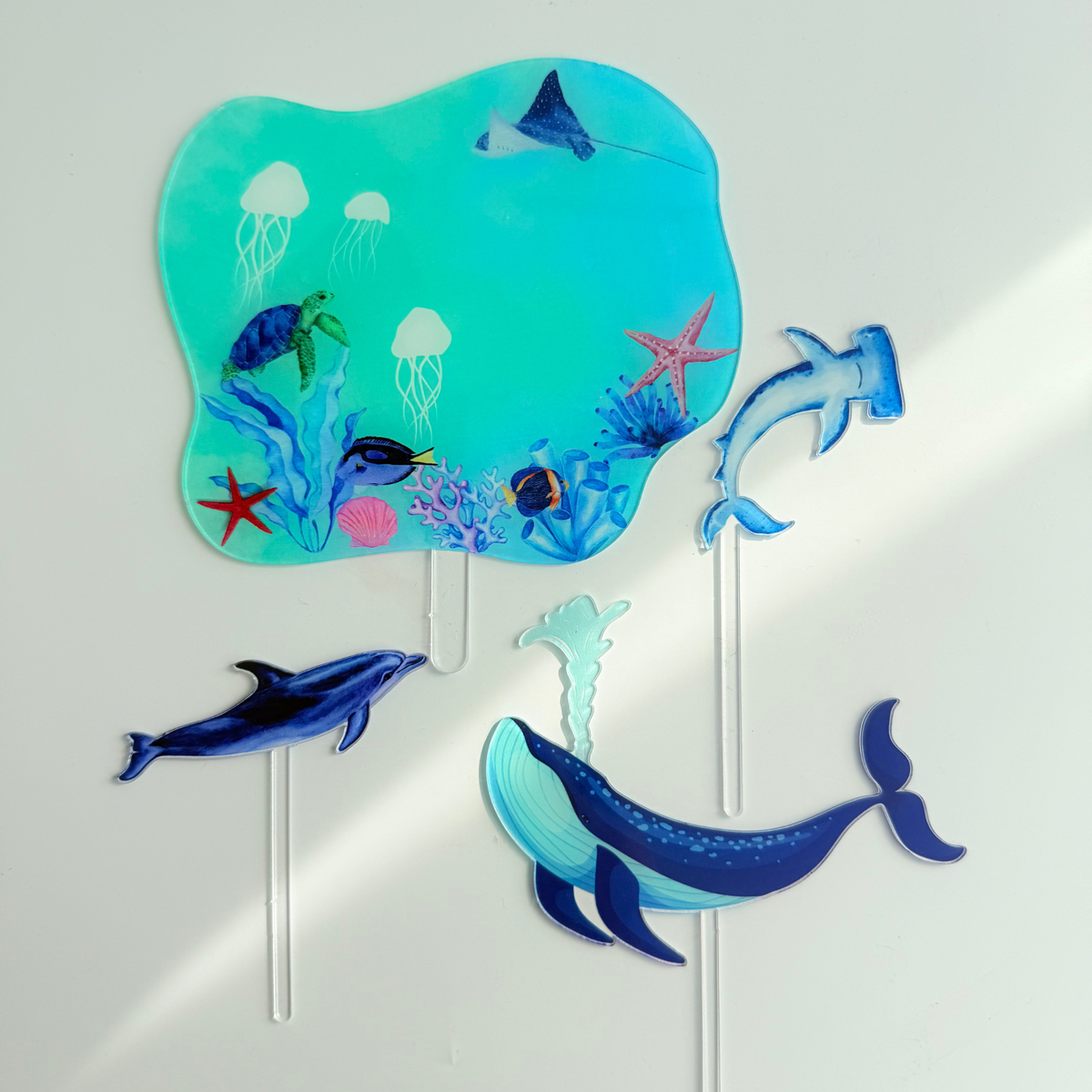 Personalised under the Sea World fish shark whale Acrylic cake topper product photo 2