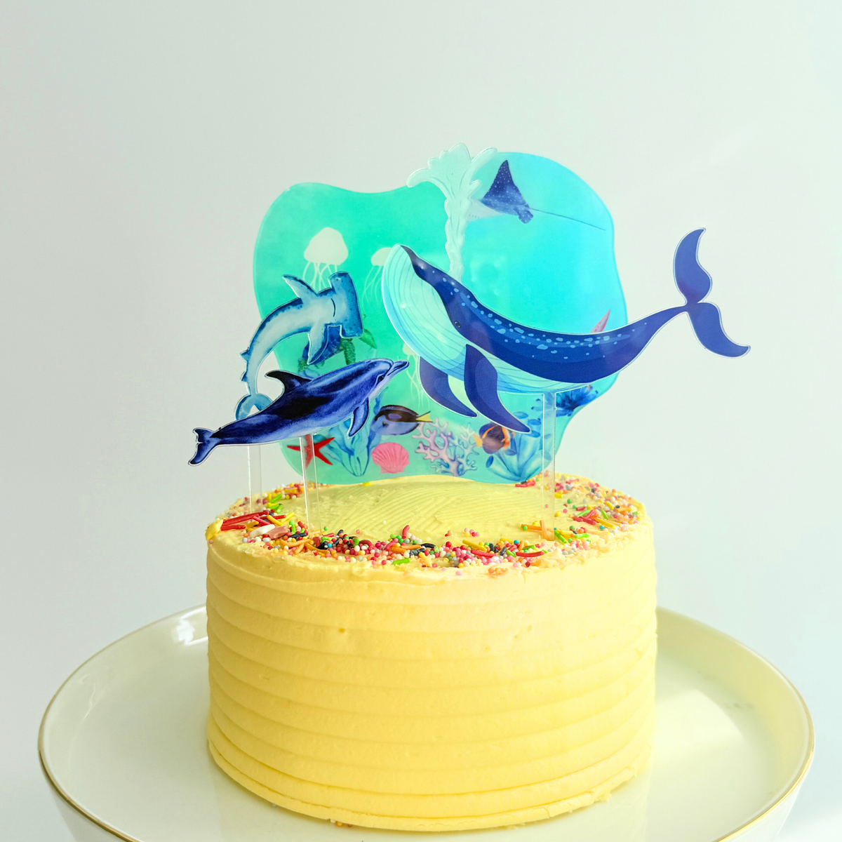 Personalised under the Sea World fish shark whale Acrylic cake topper product photo