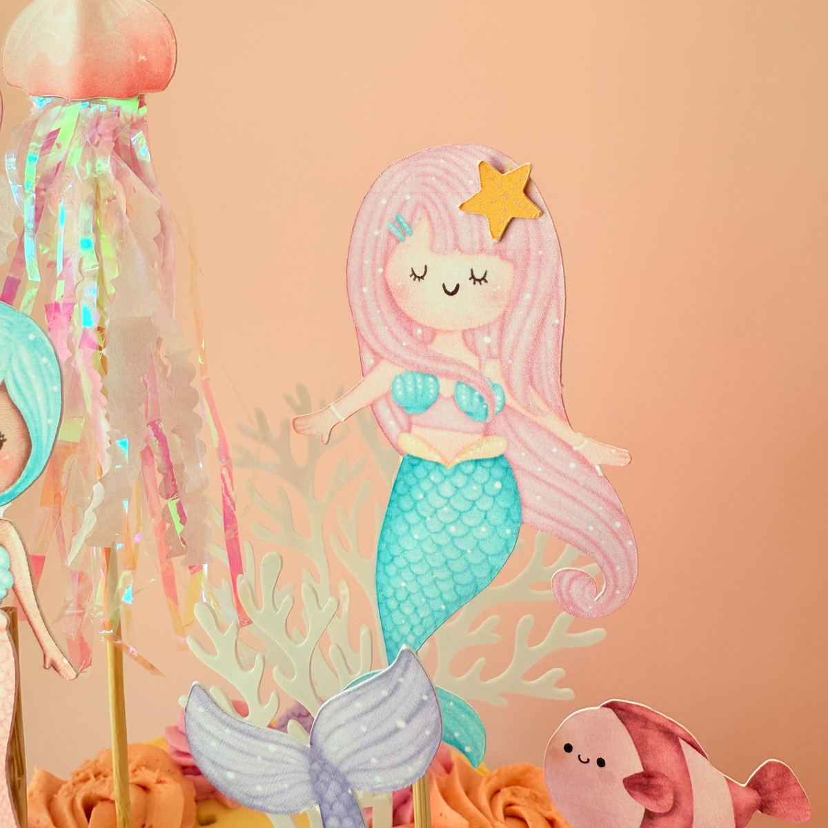 Personalised sparkly jellyfish whimsical Mermaid under the Sea Cake Toppers product photo 6