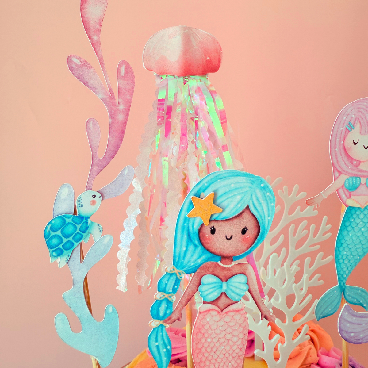 Personalised sparkly jellyfish whimsical Mermaid under the Sea Cake Toppers product photo 9