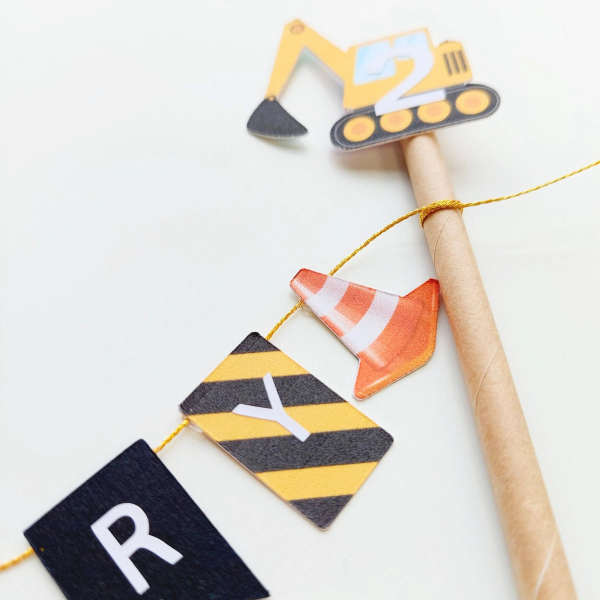 Personalised vehicle digger constructions birthday party paper flags cake topper product photo 2