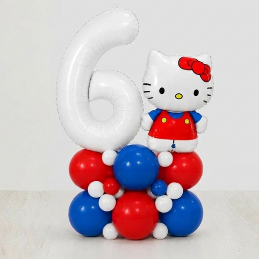Personalised White Number Balloon Display with Hello Kitty – DIY Balloon Centrepiece Kit product photo