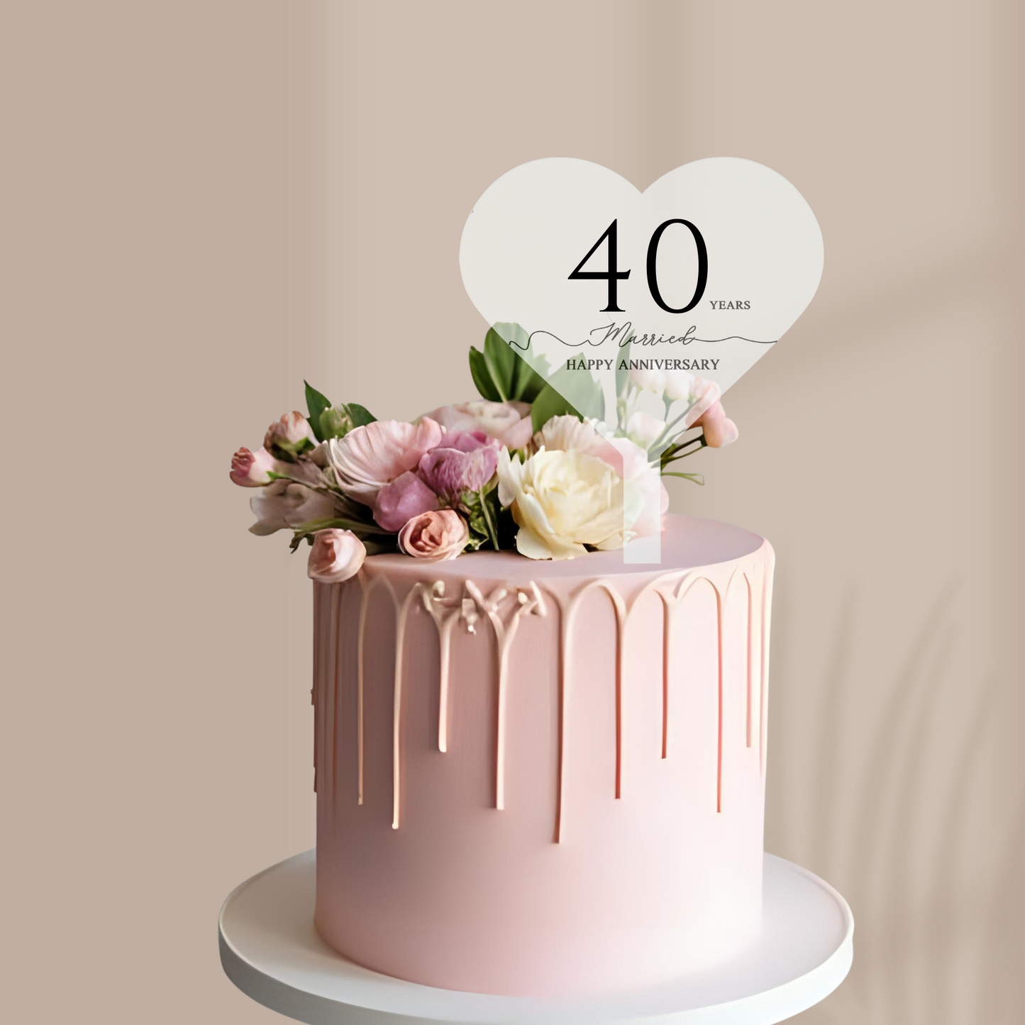 Personalised elegant anniversary Cake Topper birthday decor 12cm