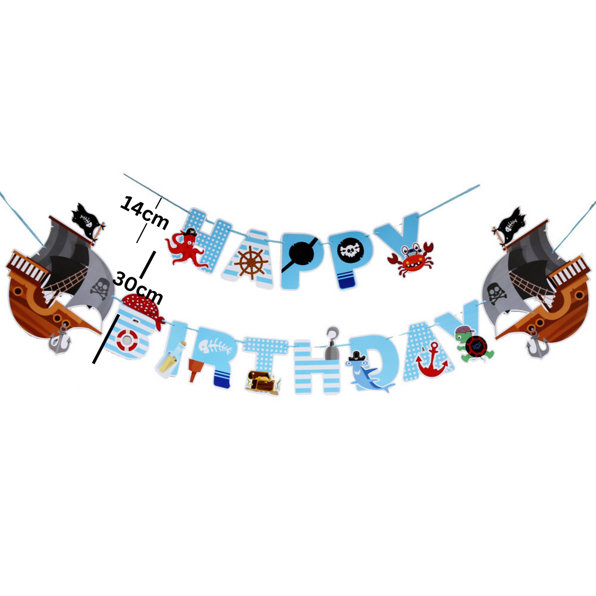 Pirate themed party happy birthday bunting banner garland product photo 2