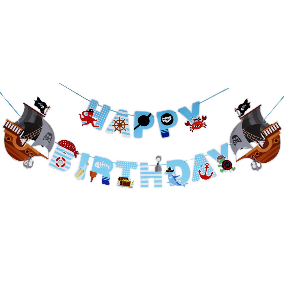 Pirate themed party happy birthday bunting banner garland product photo
