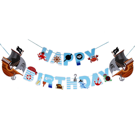 Pirate themed party happy birthday bunting banner garland product photo