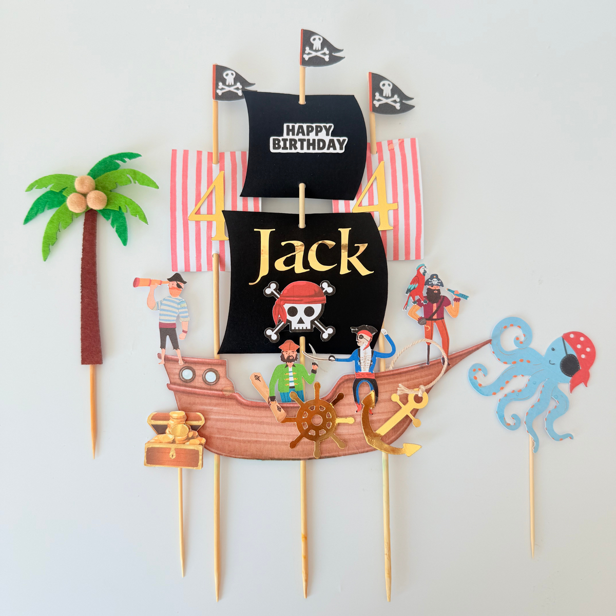 Personalised pirate ship handmade boys children birthday cake topper decoration - TheLittleStuff