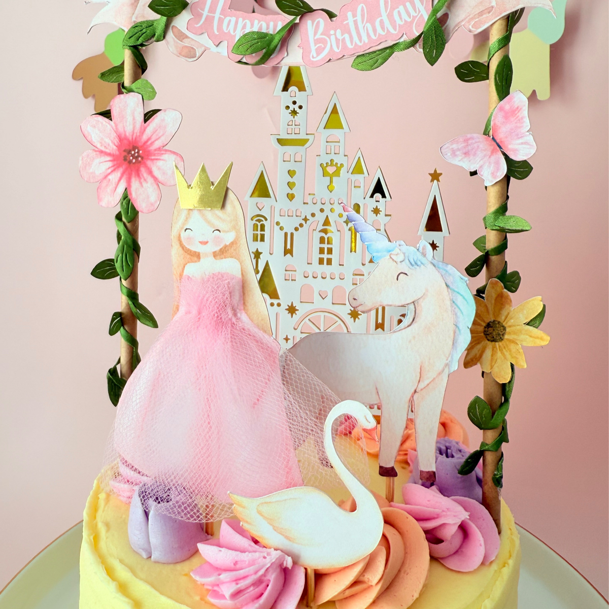Personalised Princess & Castle Birthday Cake Topper girls birthday decor– Fairy Tale Theme product photo 2