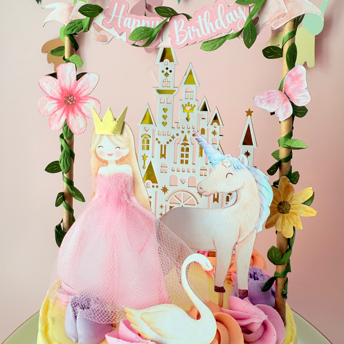 Personalised Princess & Castle Birthday Cake Topper girls birthday decor– Fairy Tale Theme product photo 3