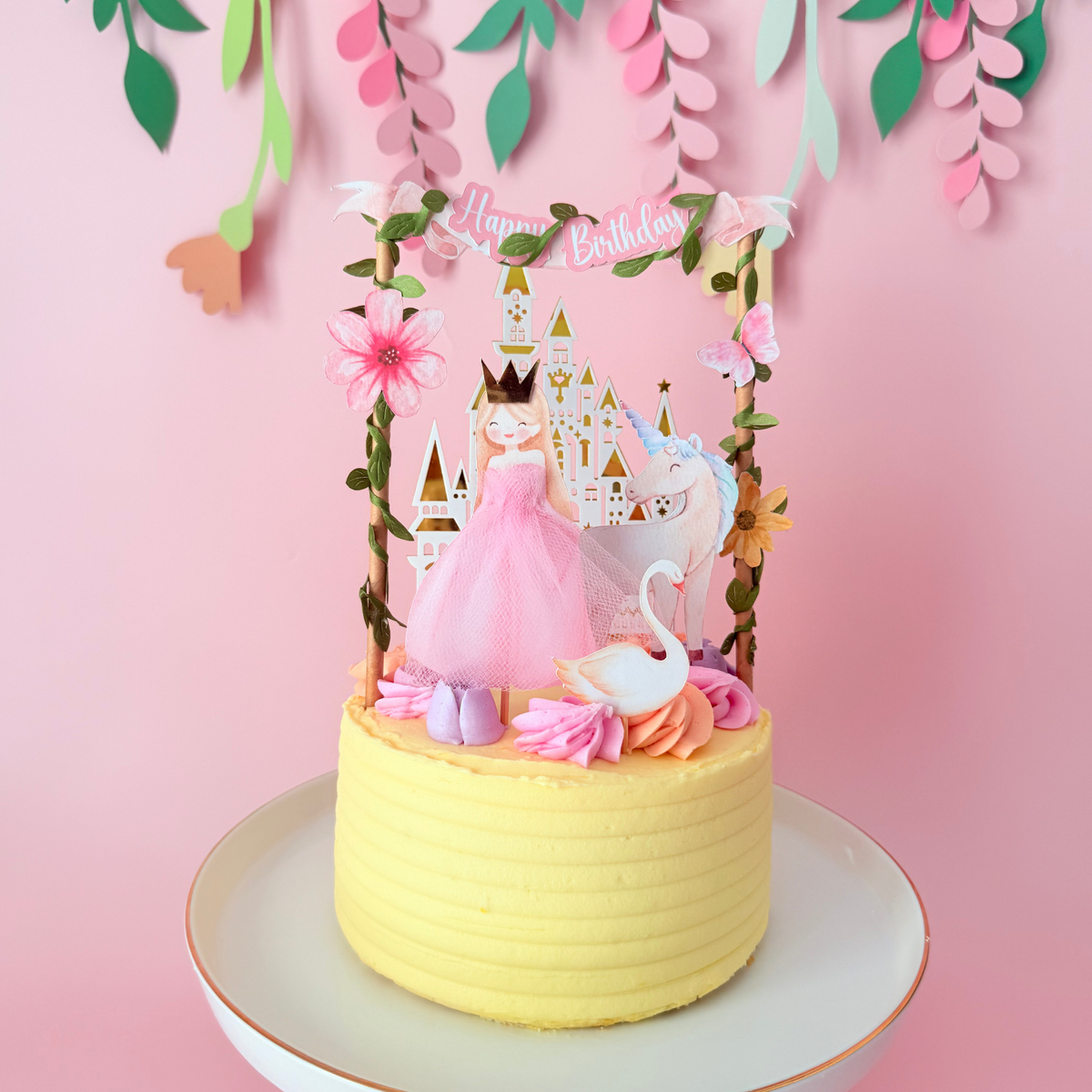 Personalised Princess & Castle Birthday Cake Topper girls birthday decor– Fairy Tale Theme product photo