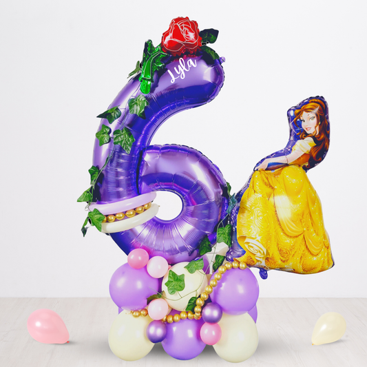 Princesses Belle characters standing balloon sculpture bouquet product photo