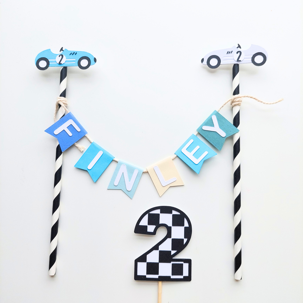 Personalised Racing Car Birthday paper cake topper for 1st 2nd birthdays product photo 3