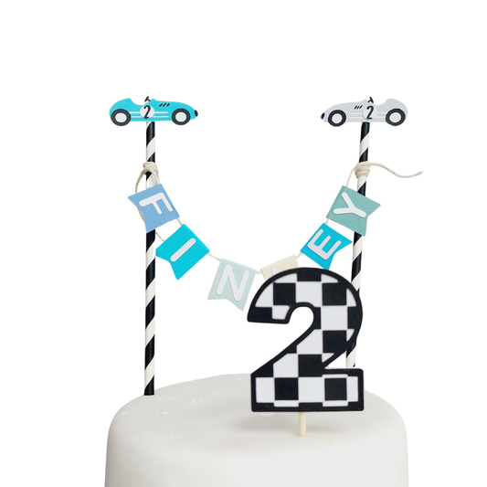 Personalised Racing Car Birthday paper cake topper for 1st 2nd birthdays product photo