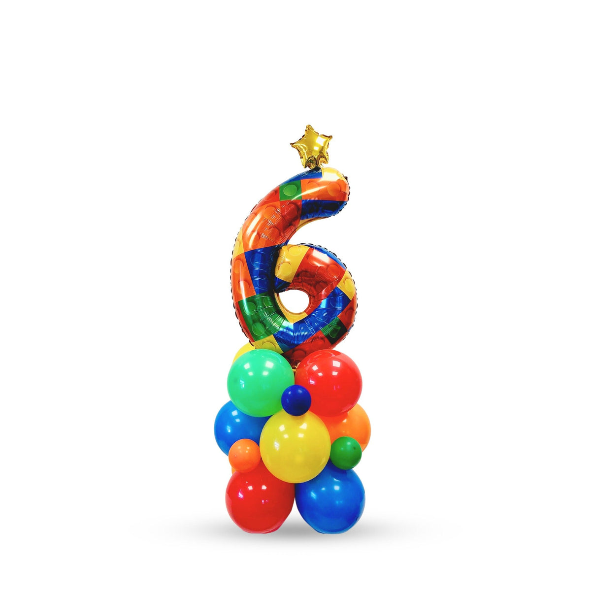 LEGO inspired Rainbow building blocks boys birthday balloon sculpture bouquet product photo 2