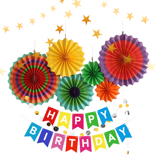 Rainbow multi colour Eco Paper fan decoration wedding women milestone birthday decoration product photo